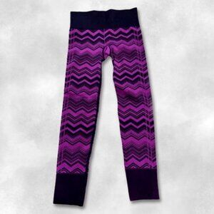 Lululemon Leggings High Waisted Seamless Cropped Chevron Print Purple Black W 6